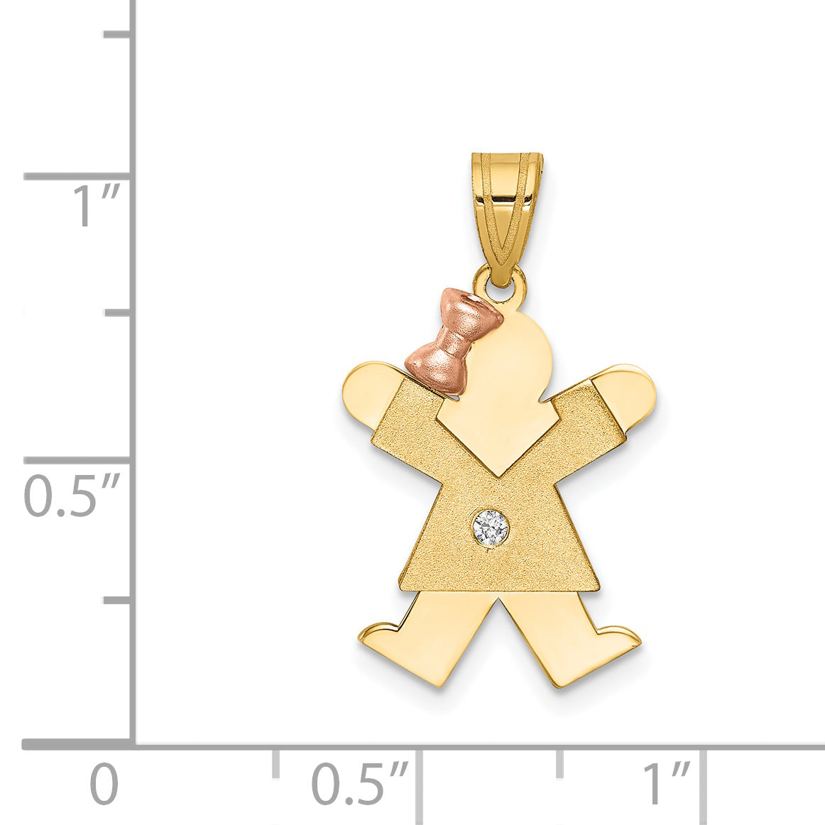 14k Two-tone The Kids Small Girl with Bow on Left AAA Diamond Joy Pendant