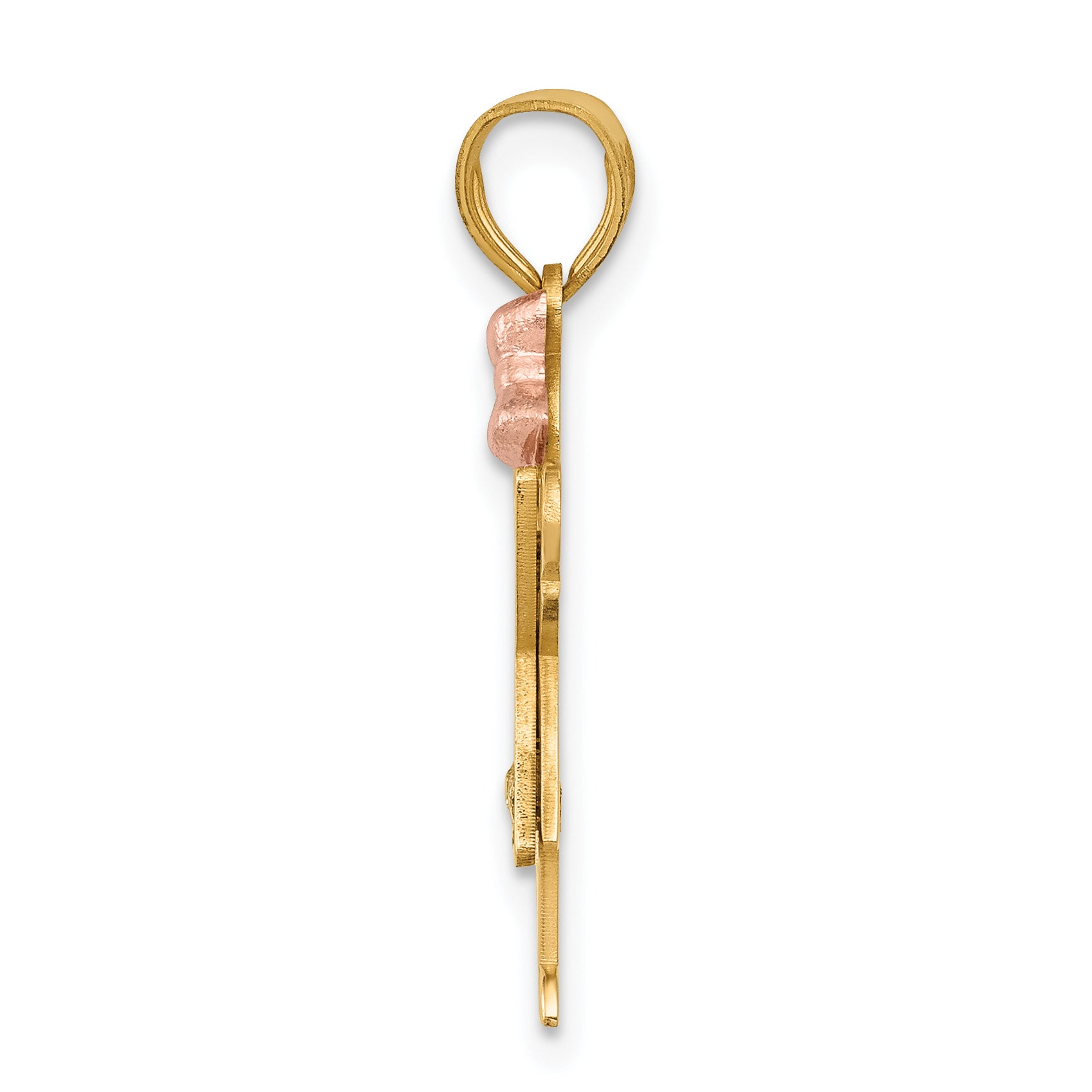 14k Two-tone The Kids Small Girl with Ruffles and Bow on Right A Diamond Love Pendant