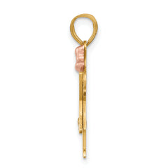 14k Two-tone The Kids Small Girl with Ruffles and Bow on Right A Diamond Love Pendant