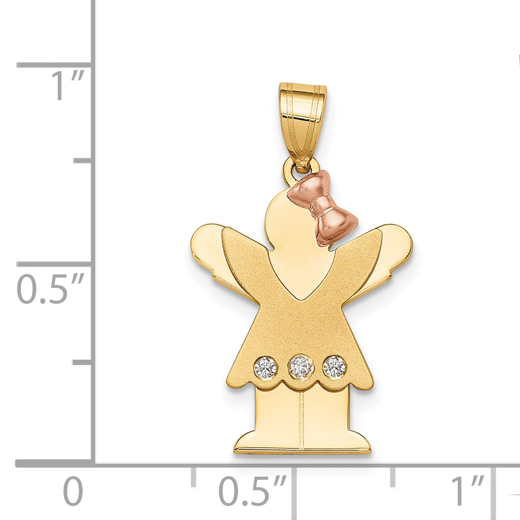 14k Two-tone The Kids Small Girl with Ruffles and Bow on Right VS Diamond Love Pendant