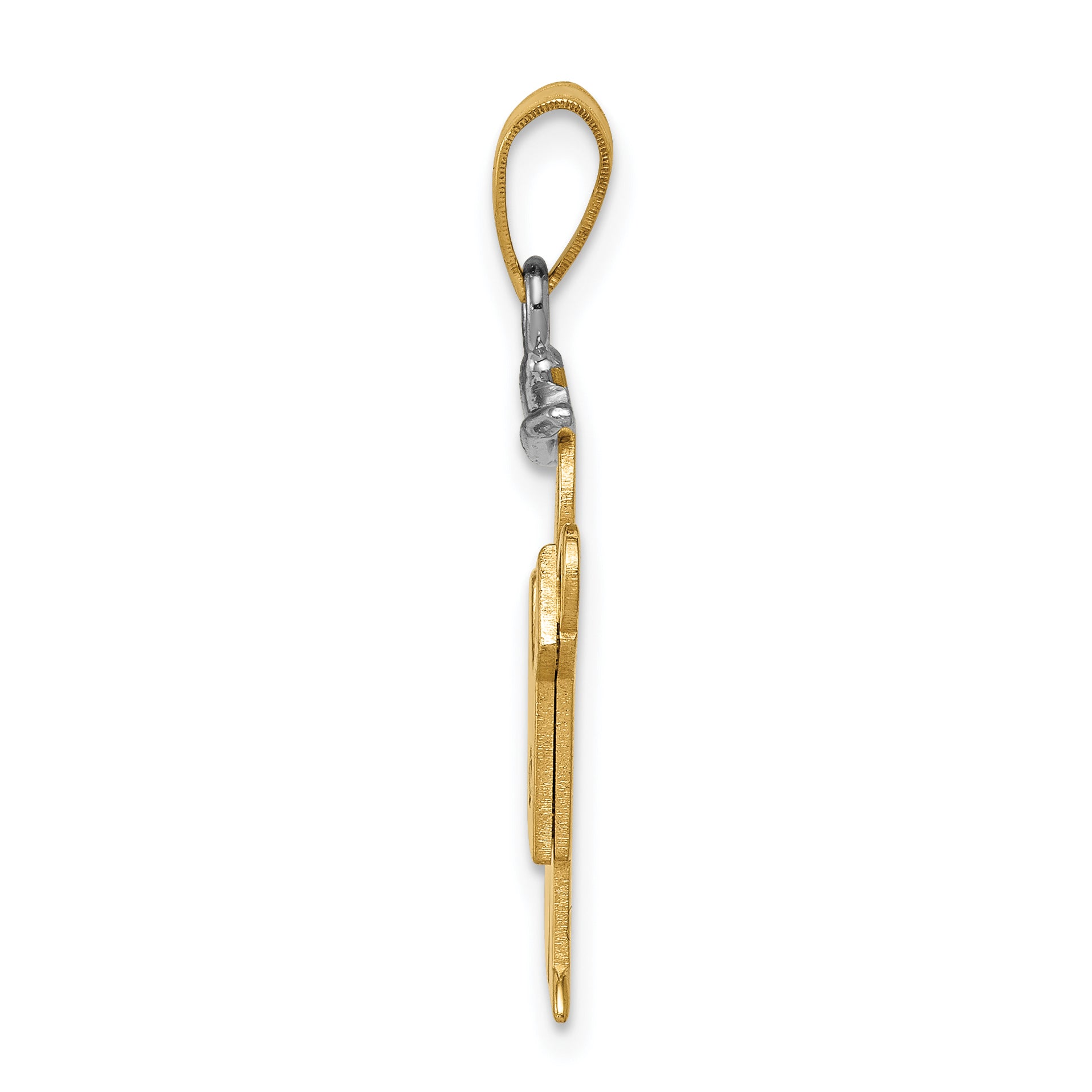 14k Two-tone The Kids Small Boy with Hat on Left VS Diamond Kiss Pendant