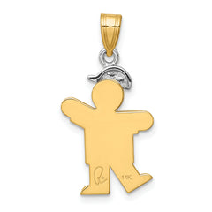 14k Two-tone The Kids Small Boy with Hat on Left AAA Diamond Kiss Pendant