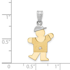 14k Two-tone The Kids Small Boy with Hat on Left AAA Diamond Kiss Pendant