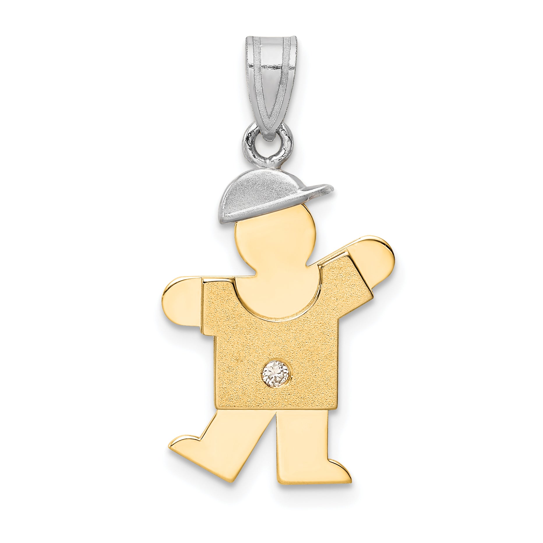 14k Two-tone The Kids Small Boy with Hat on Left AAA Diamond Kiss Pendant