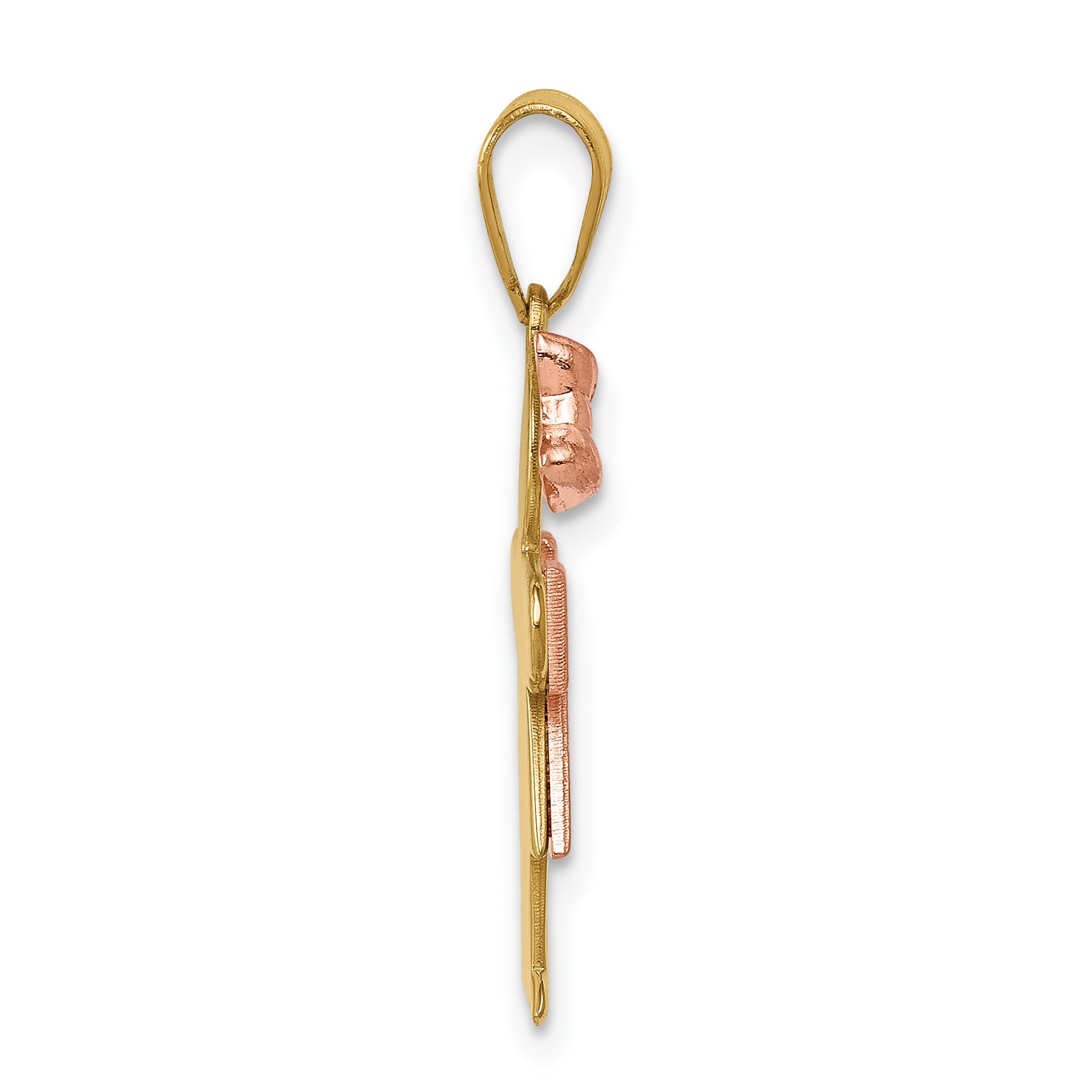 14k Two-tone The Kids Small Girl with Bow on Left AAA Diamond Hugs Pendant
