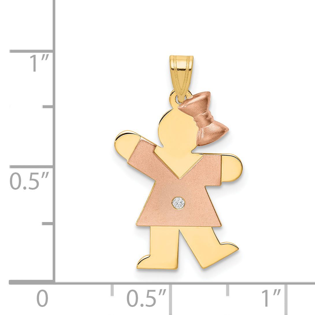 14k Two-tone The Kids Small Girl with Bow on Right VS Diamond Kiss Pendant