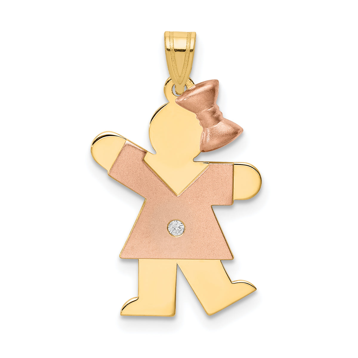 14k Two-tone The Kids Small Girl with Bow on Right VS Diamond Kiss Pendant