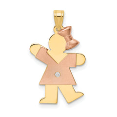 14k Two-tone The Kids Small Girl with Bow on Right A Diamond Kiss Pendant