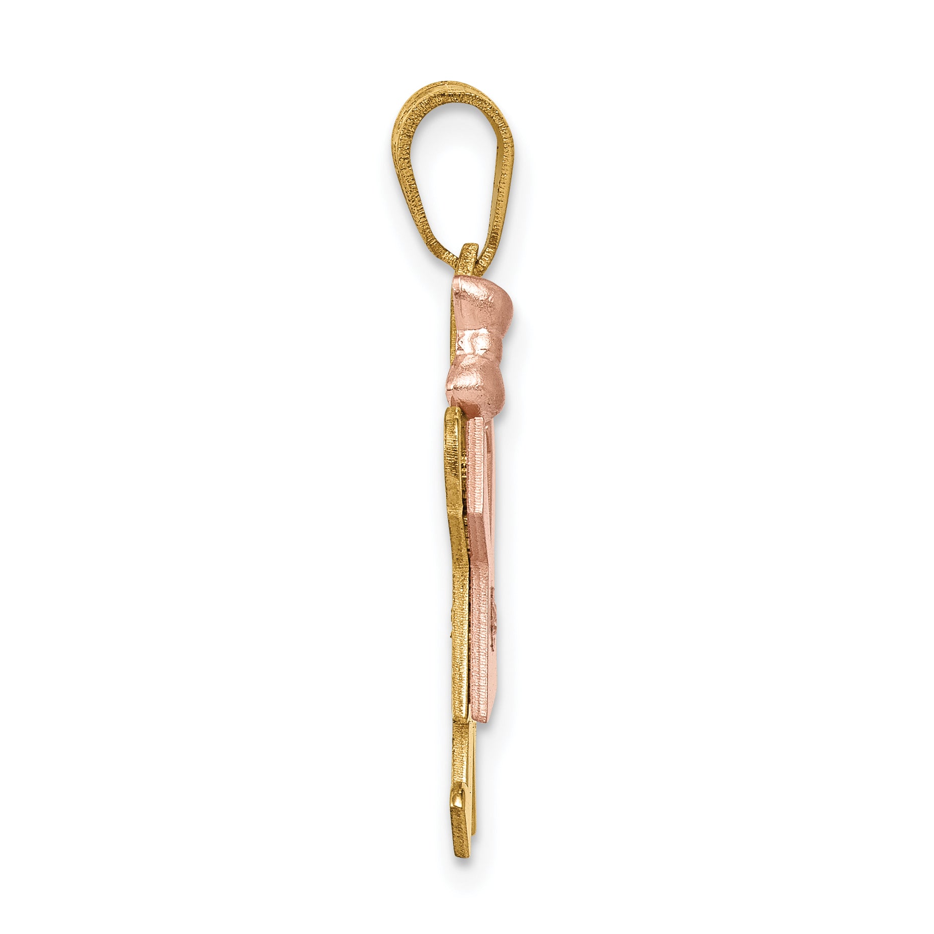 14k Two-tone The Kids Small Girl with Bow on Left AAA Diamond Joy Pendant