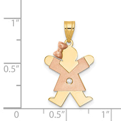 14k Two-tone The Kids Small Girl with Bow on Left AAA Diamond Joy Pendant