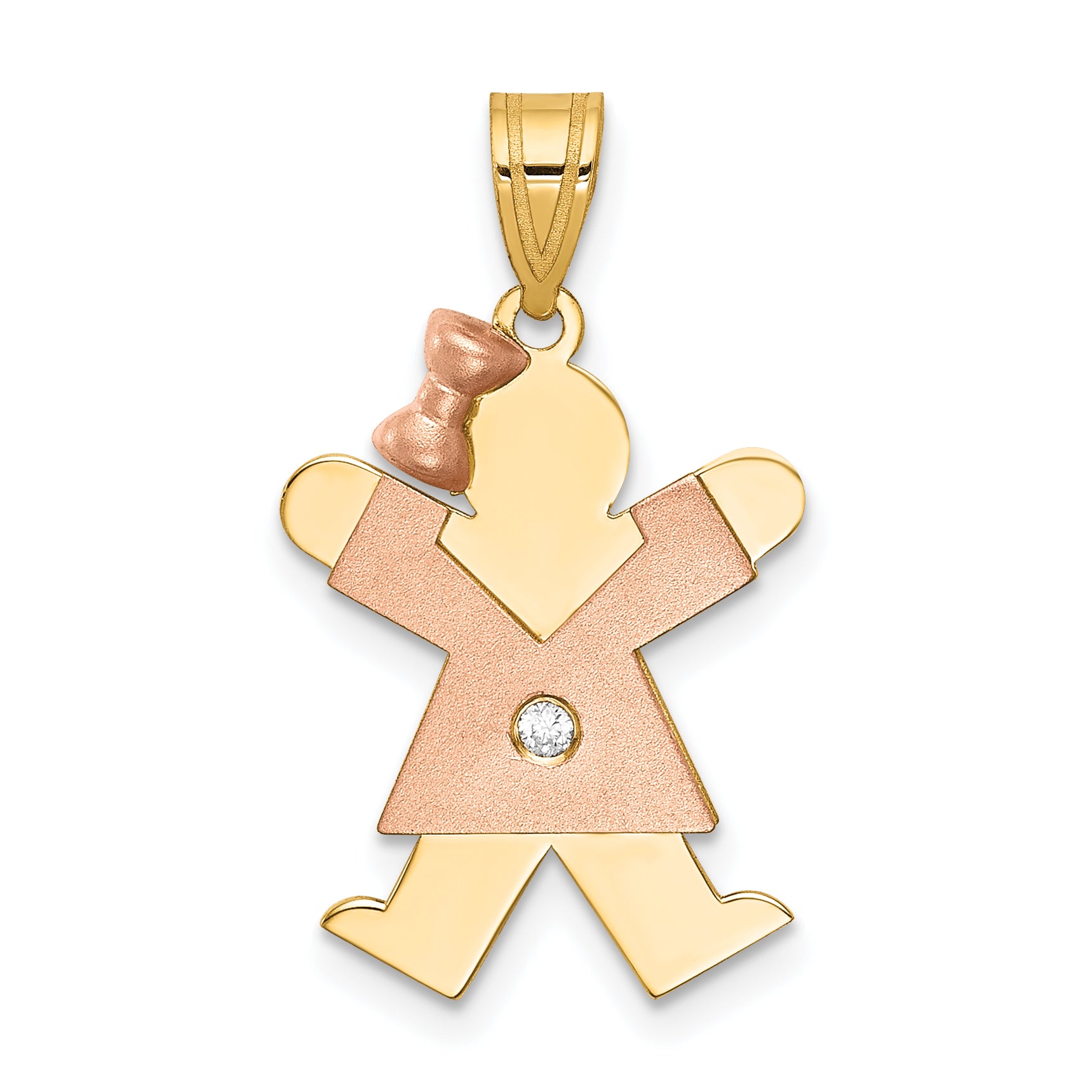 14k Two-tone The Kids Small Girl with Bow on Left AAA Diamond Joy Pendant