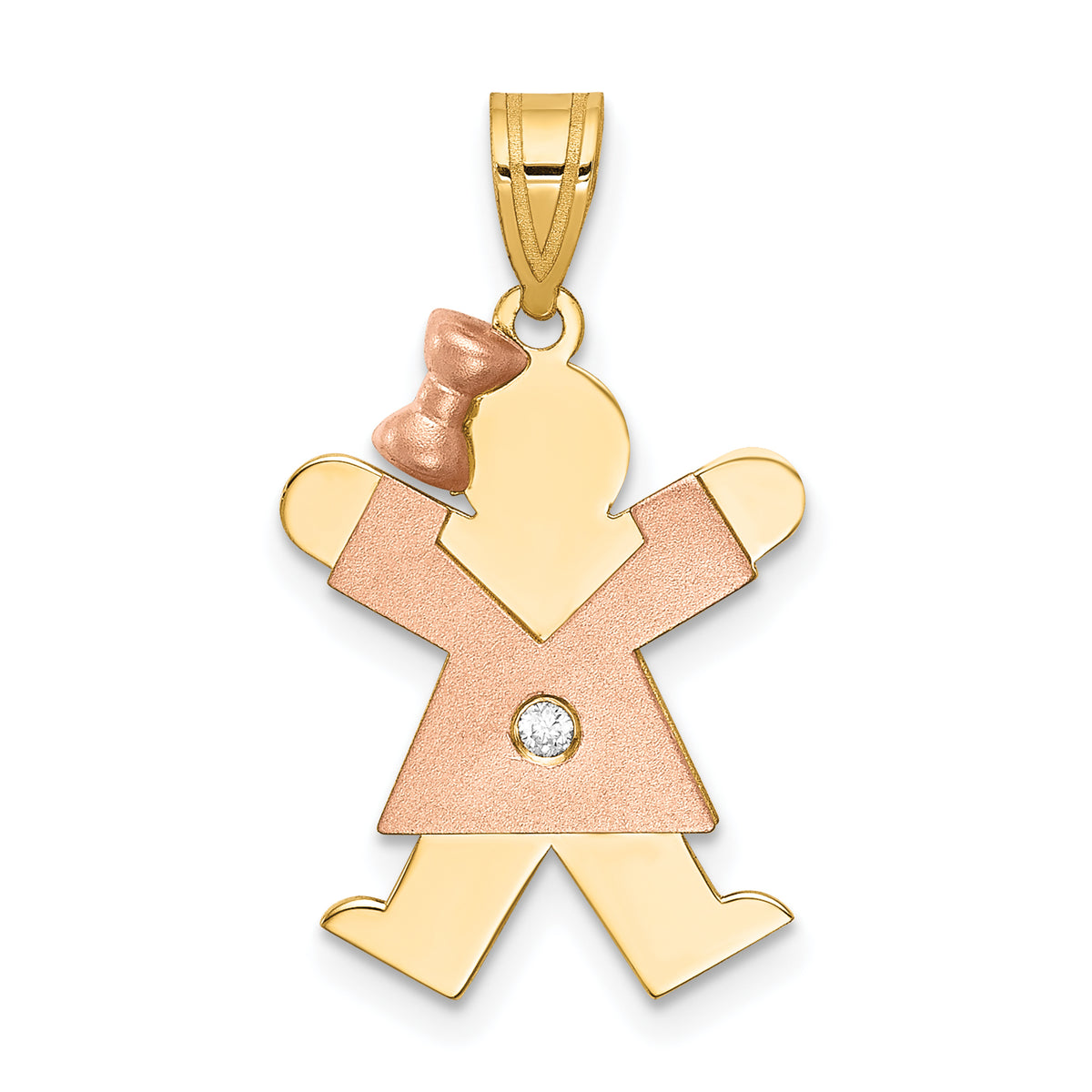 14k Two-tone The Kids Small Girl with Bow on Left AAA Diamond Joy Pendant