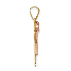 14k Two-tone The Kids Small Girl with Bow on Left AAA Diamond Love Pendant