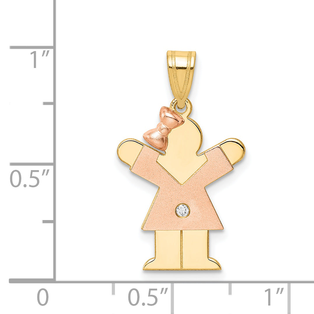 14k Two-tone The Kids Small Girl with Bow on Left AAA Diamond Love Pendant