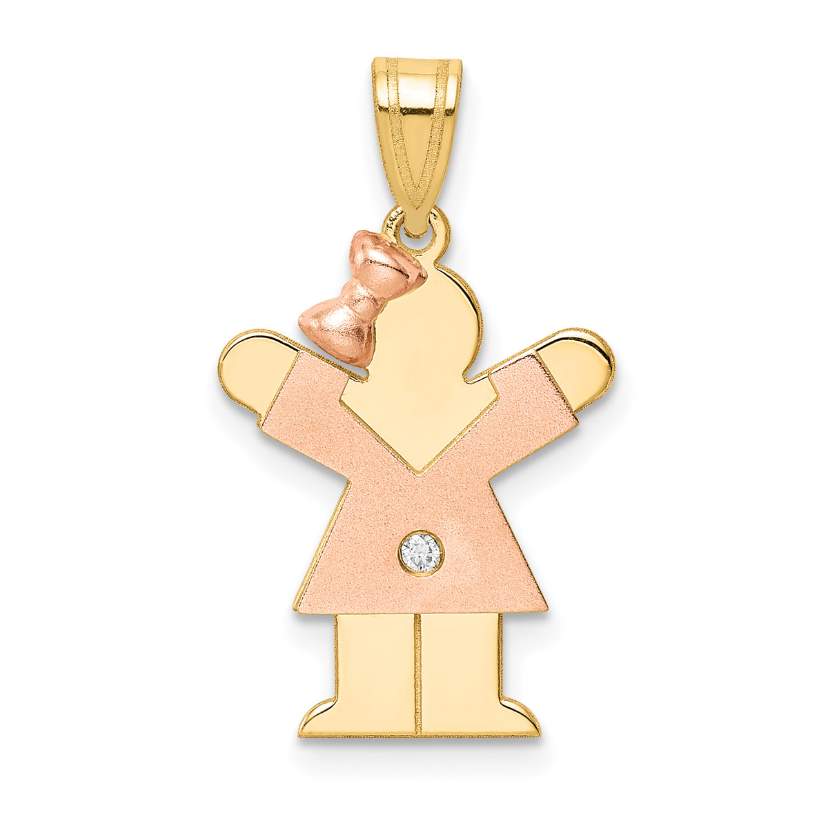 14k Two-tone The Kids Small Girl with Bow on Left AAA Diamond Love Pendant