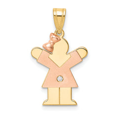 14k Two-tone The Kids Small Girl with Bow on Left AAA Diamond Love Pendant