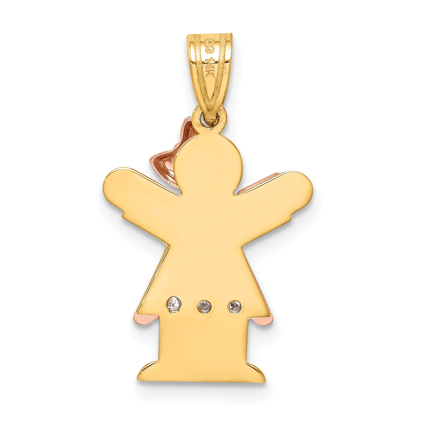 14k Two-tone The Kids Small Girl with Ruffles and Bow on Right AAA Diamond Love Pendant