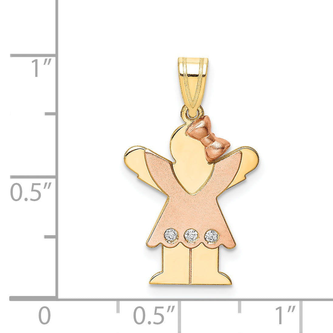 14k Two-tone The Kids Small Girl with Ruffles and Bow on Right VS Diamond Love Pendant