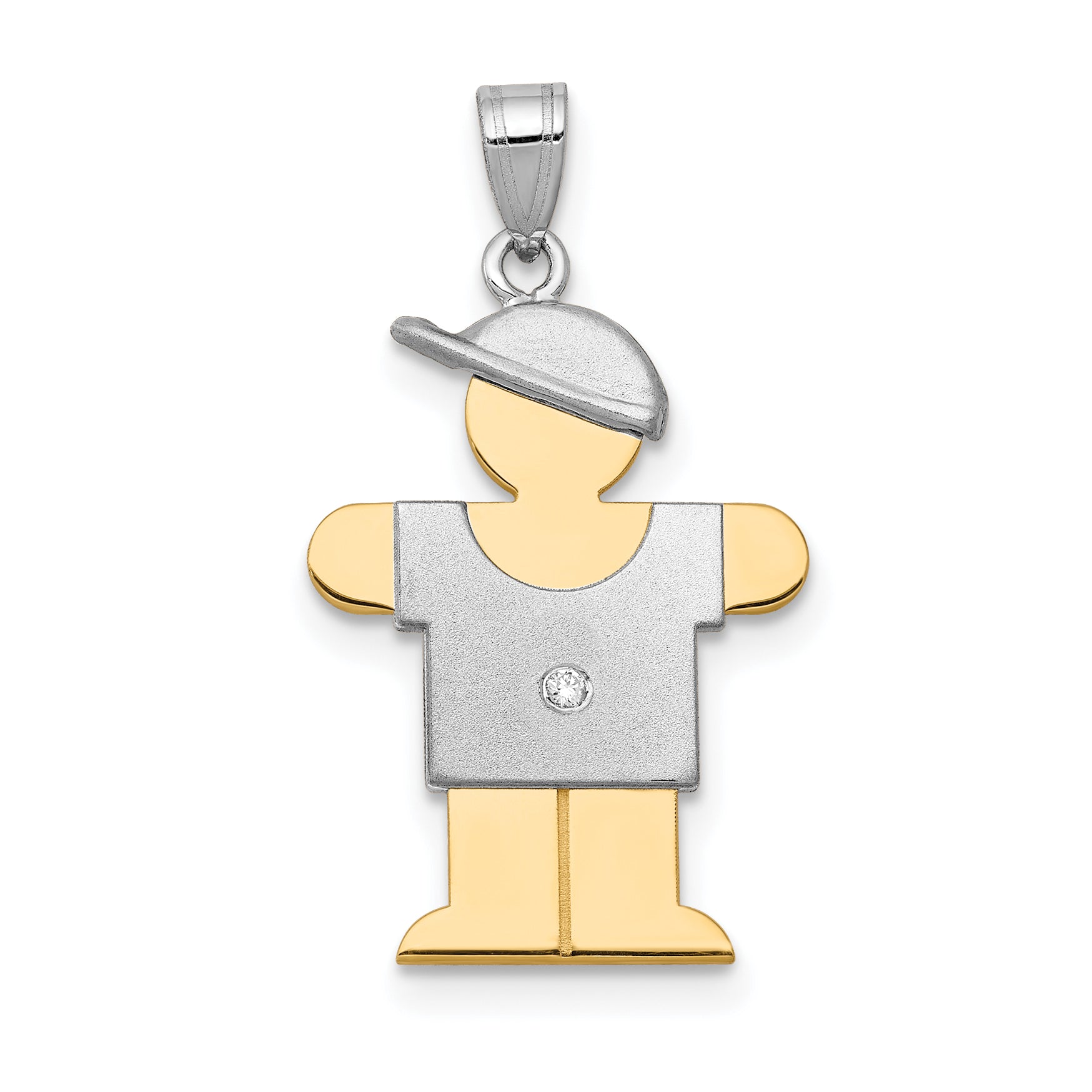 14k Two-tone The Kids Small Boy with Hat on Right A Diamond Hugs Pendant