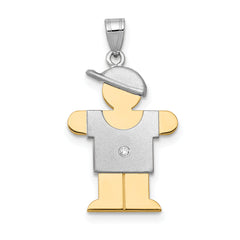 14k Two-tone The Kids Small Boy with Hat on Right A Diamond Hugs Pendant