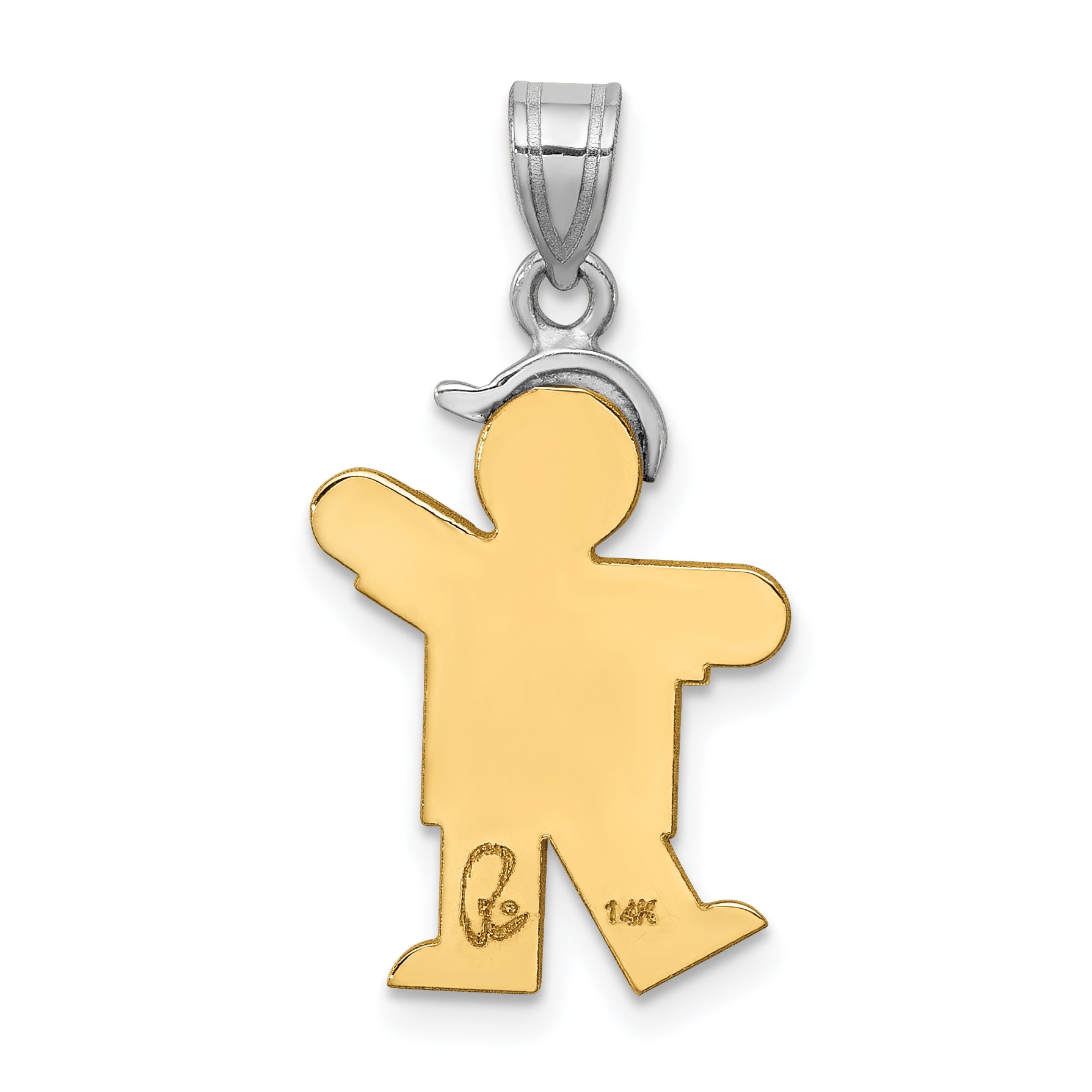 14k Two-tone The Kids Small Boy with Hat on Left AAA Diamond Kiss Pendant