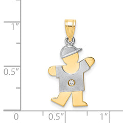 14k Two-tone The Kids Small Boy with Hat on Left VS Diamond Kiss Pendant