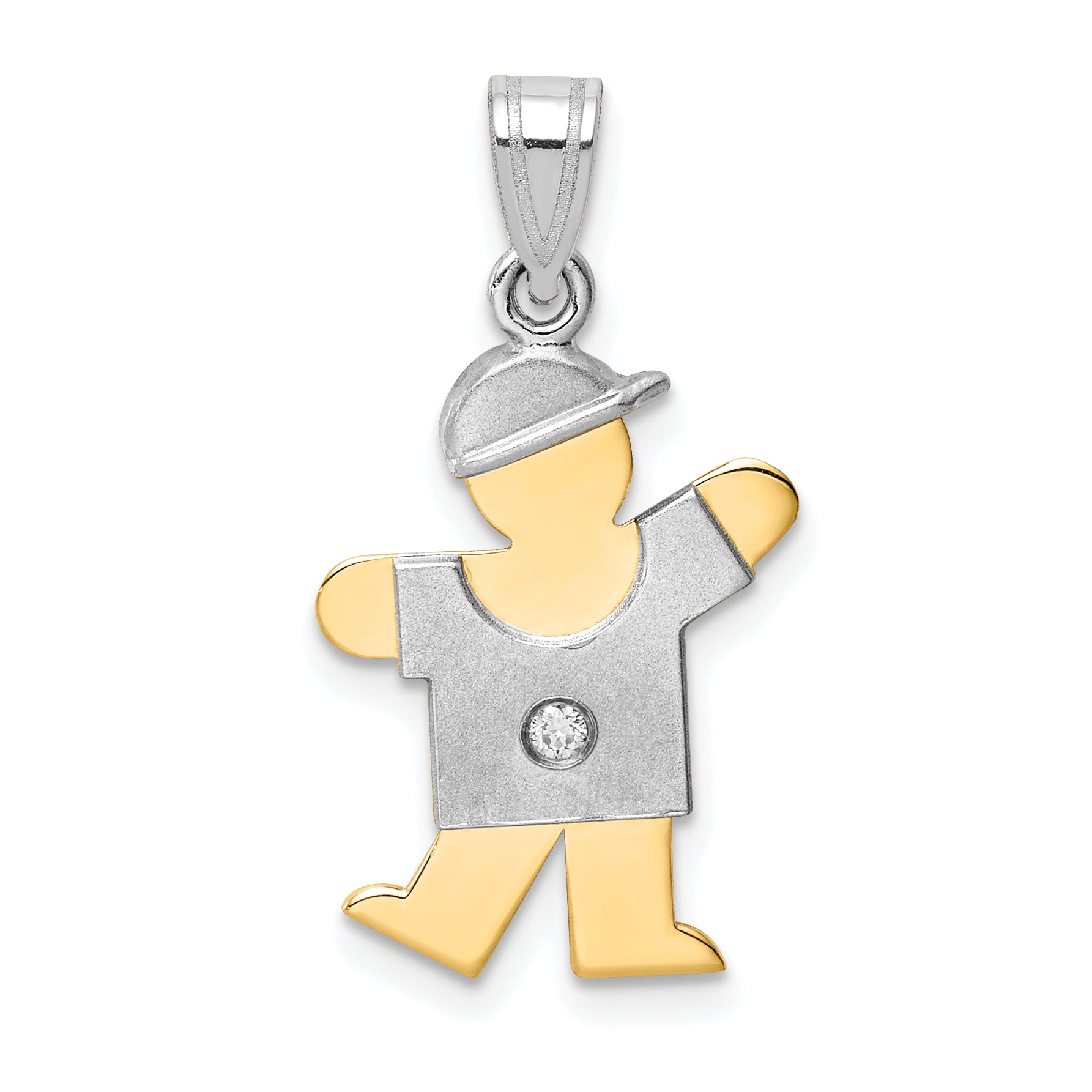 14k Two-tone The Kids Small Boy with Hat on Left VS Diamond Kiss Pendant