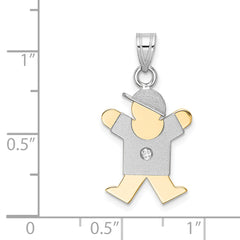 14k Two-tone The Kids Small Boy with Hat on Right A Diamond Joy Pendant