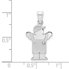 14k Two-tone The Kids Small Boy in Overalls with Hat on Left VS Diamond Love Pendant