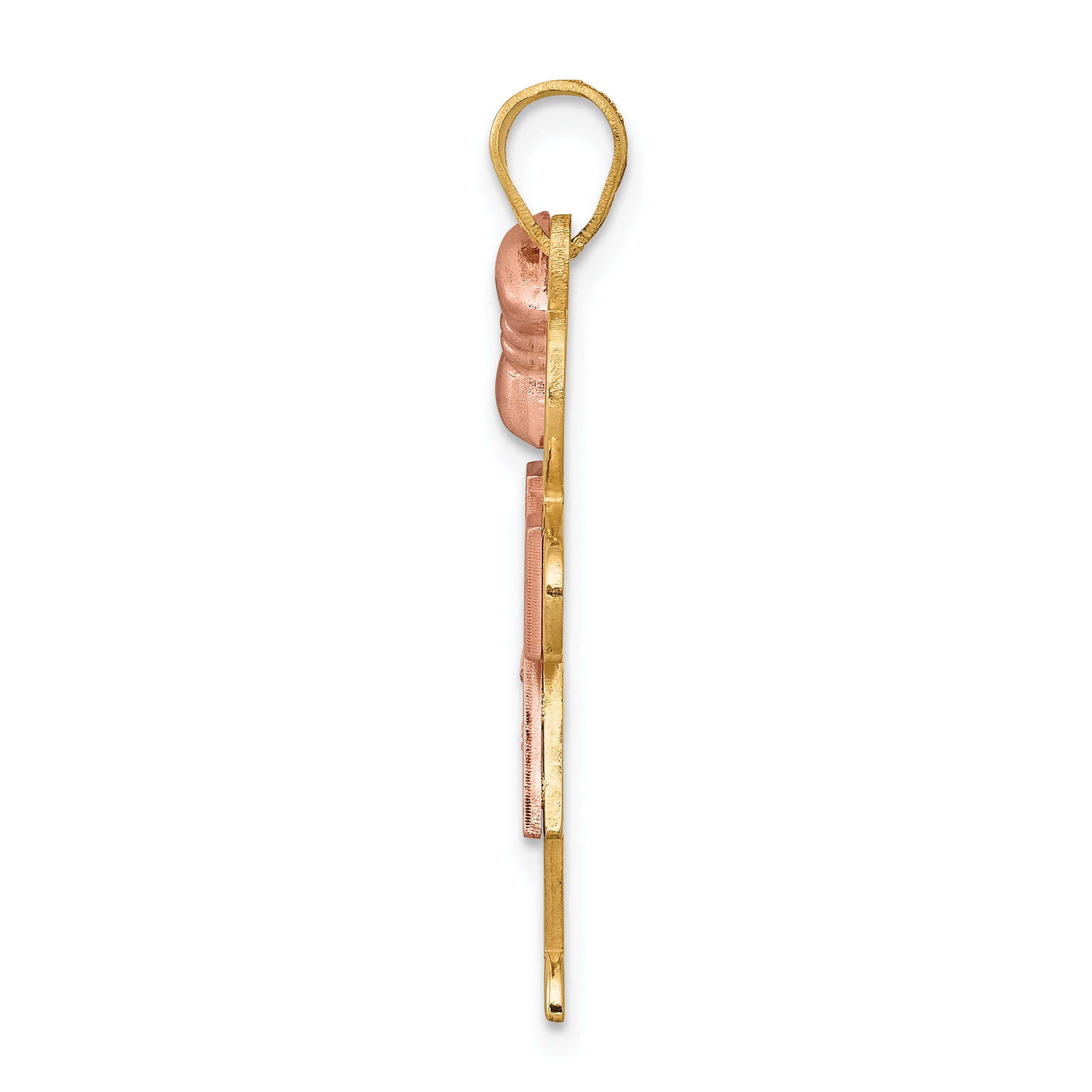 14k Two-tone The Kids Medium Girl with Bow on Left VS Diamond Hugs Pendant