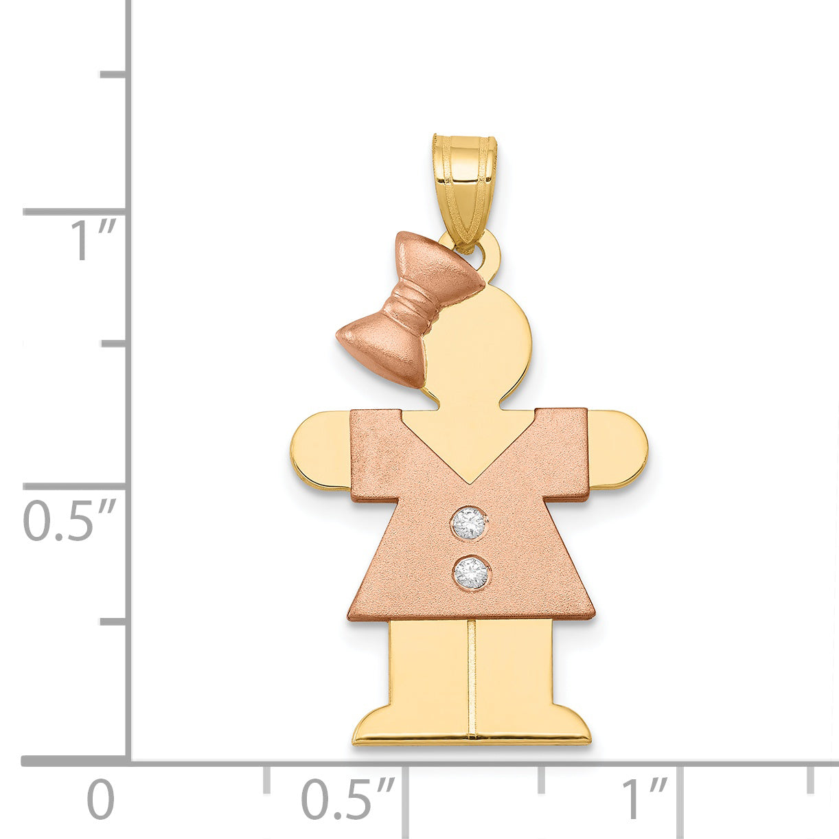 14k Two-tone The Kids Medium Girl with Bow on Left AAA Diamond Hugs Pendant