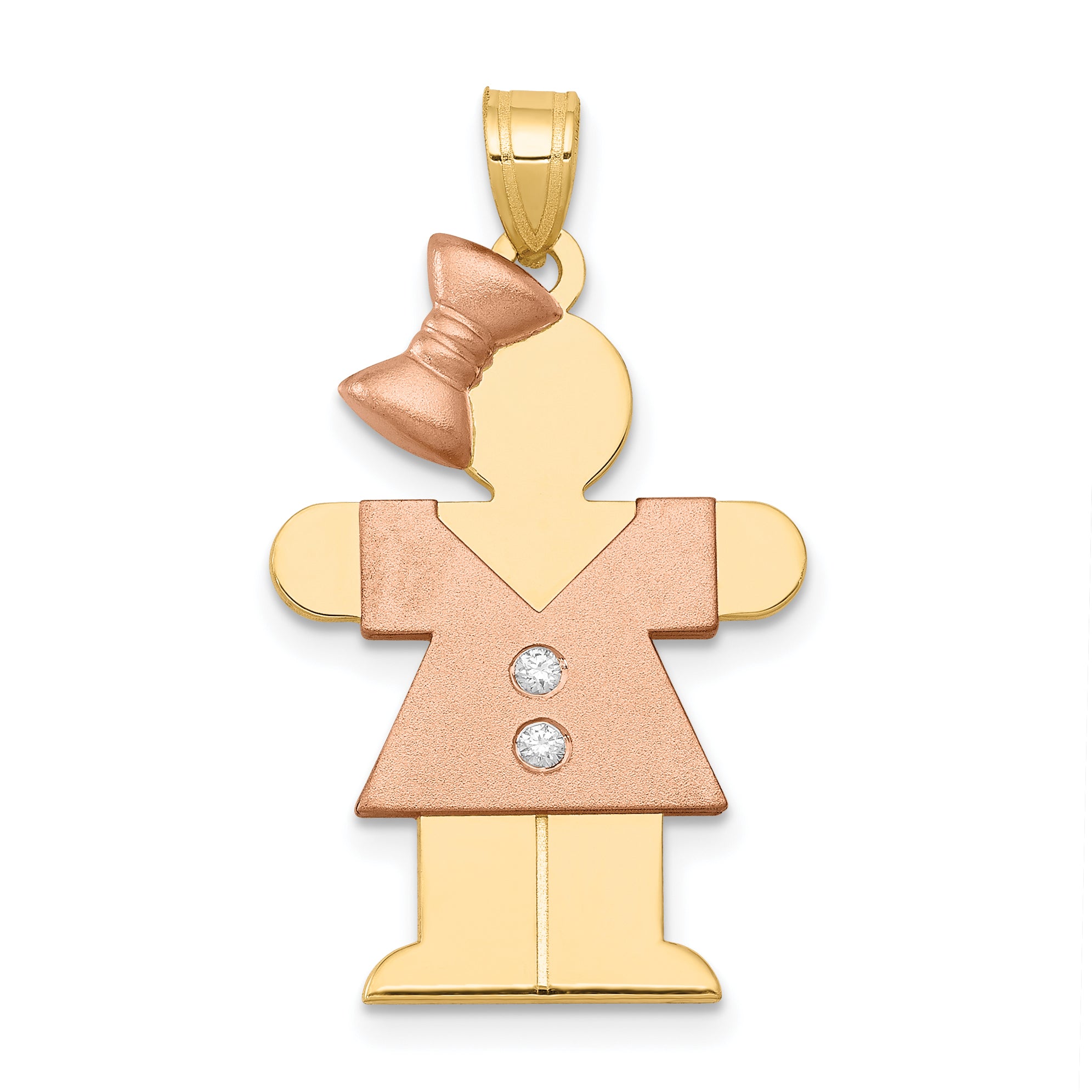 14k Two-tone The Kids Medium Girl with Bow on Left VS Diamond Hugs Pendant