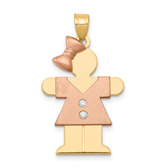 14k Two-tone The Kids Medium Girl with Bow on Left VS Diamond Hugs Pendant