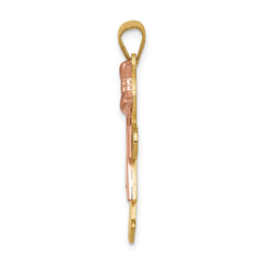 14k Two-tone The Kids Medium Girl with Bow on Right VS Diamond Kiss Pendant