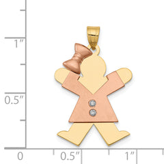 14k Two-tone The Kids Medium Girl with Bow on Left VS Diamond Joy Pendant