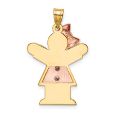 14k Two-tone The Kids Medium Girl with Bow on Left AAA Diamond Love Pendant