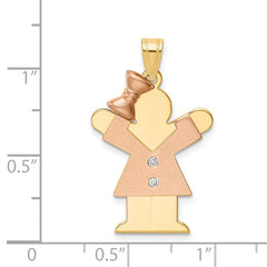 14k Two-tone The Kids Medium Girl with Bow on Left AAA Diamond Love Pendant