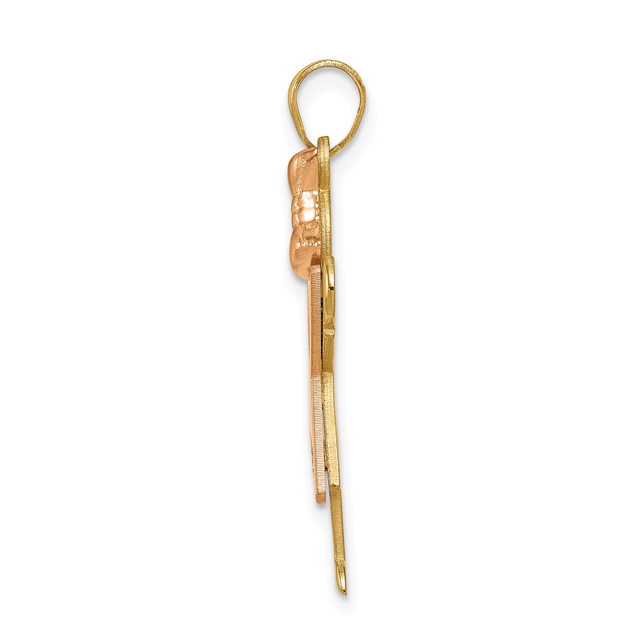 14k Two-tone The Kids Medium Girl with Ruffles and Bow on Right A Diamond Love Pendant