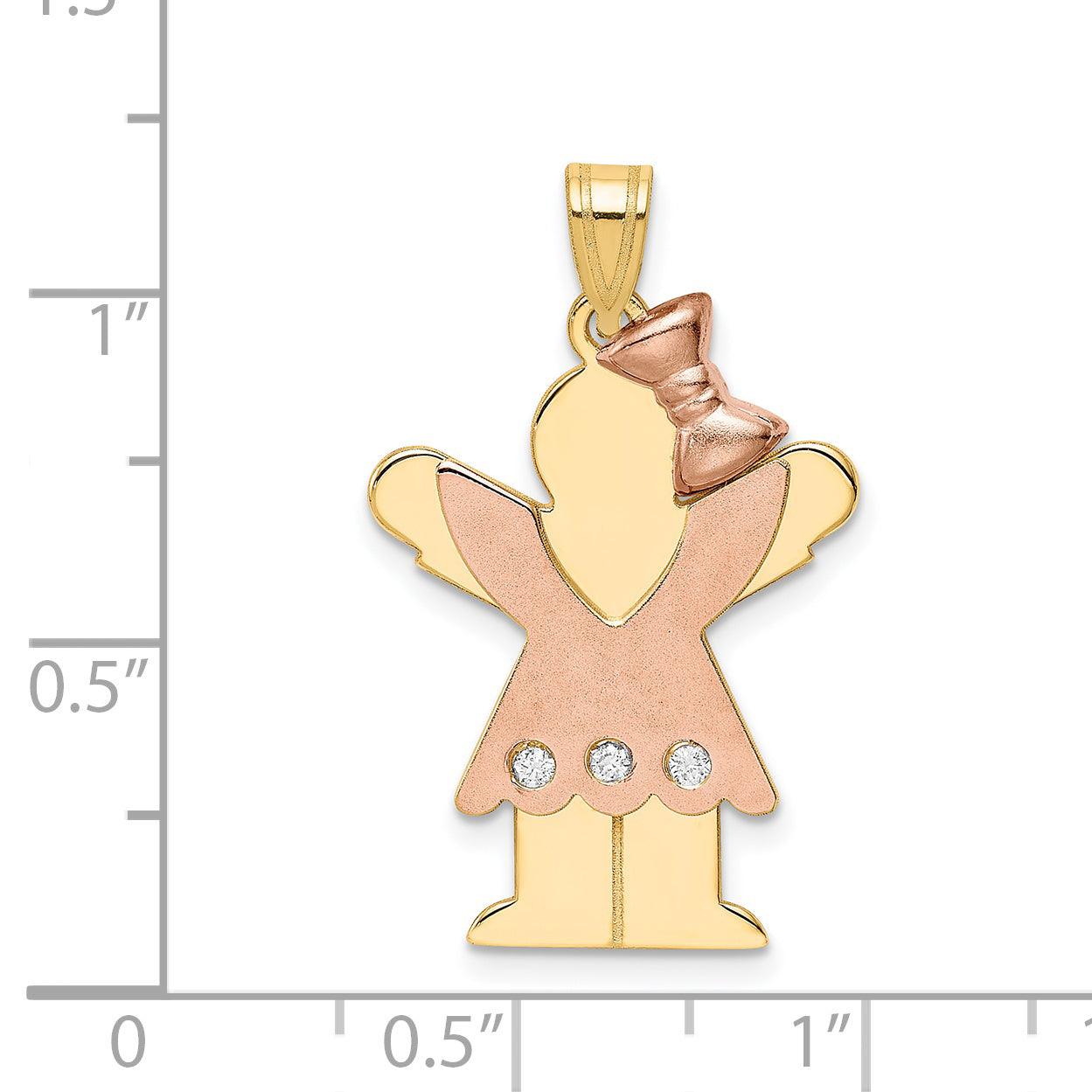 14k Two-tone The Kids Medium Girl with Ruffles and Bow on Right AAA Diamond Love Pendant