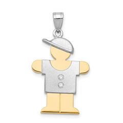 14k Two-tone The Kids Medium Boy with Hat on Right AAA Diamond Hugs Pendant