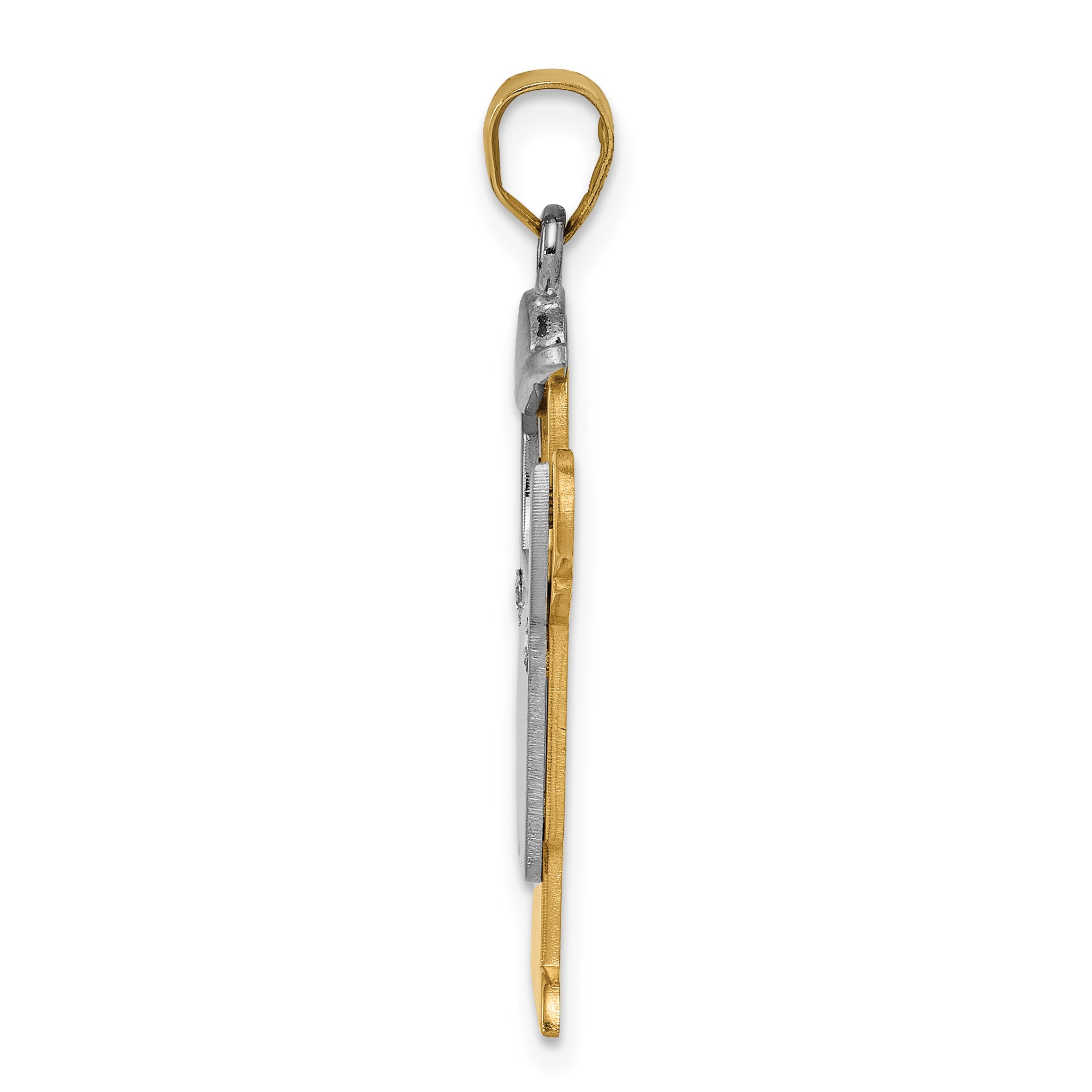 14k Two-tone The Kids Medium Boy in Overalls with Hat on Left A Diamond Love Pendant