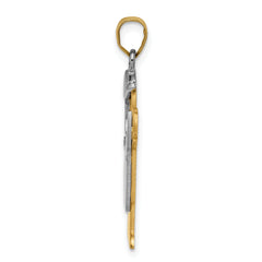 14k Two-tone The Kids Medium Boy in Overalls with Hat on Left A Diamond Love Pendant