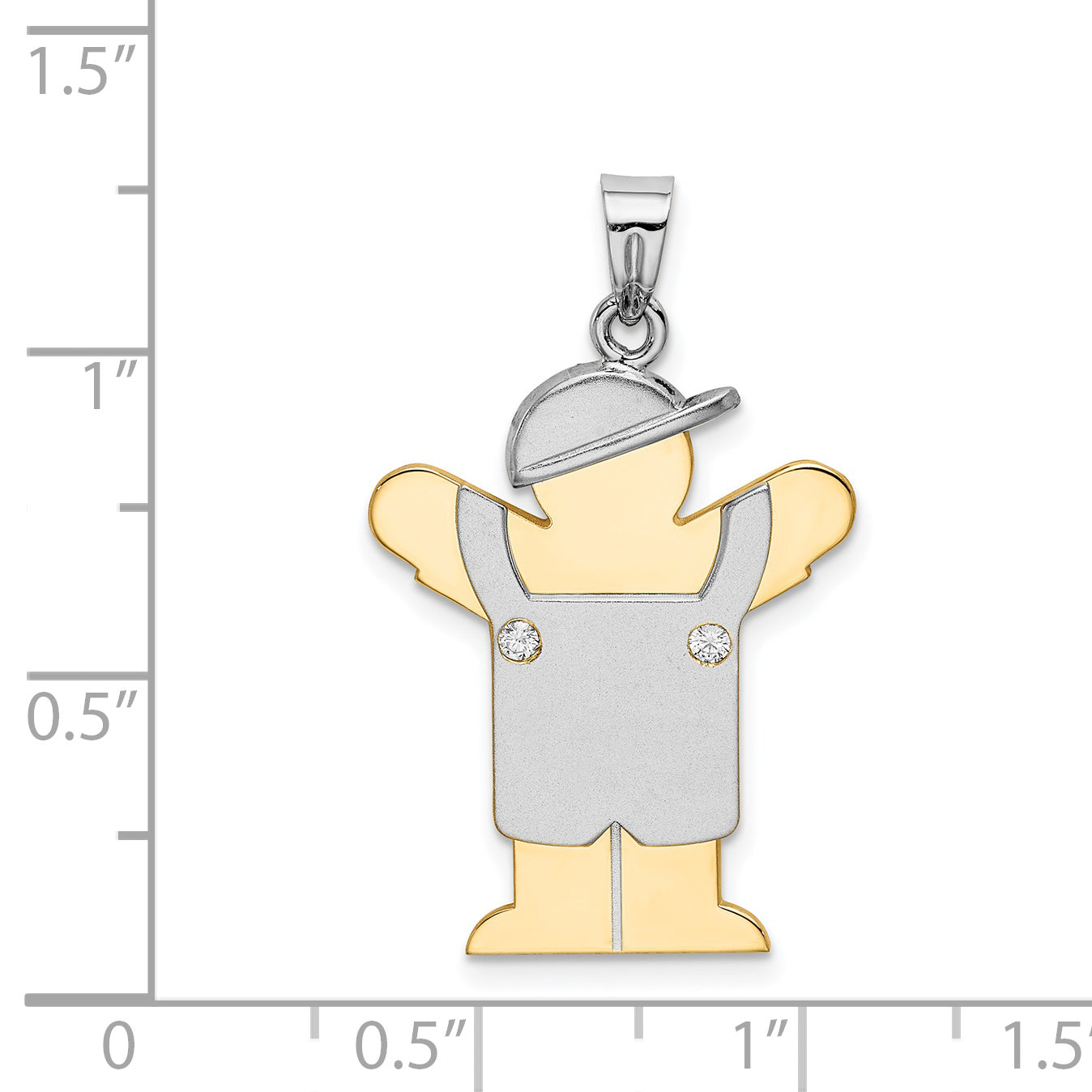 14k Two-tone The Kids Medium Boy in Overalls with Hat on Left A Diamond Love Pendant
