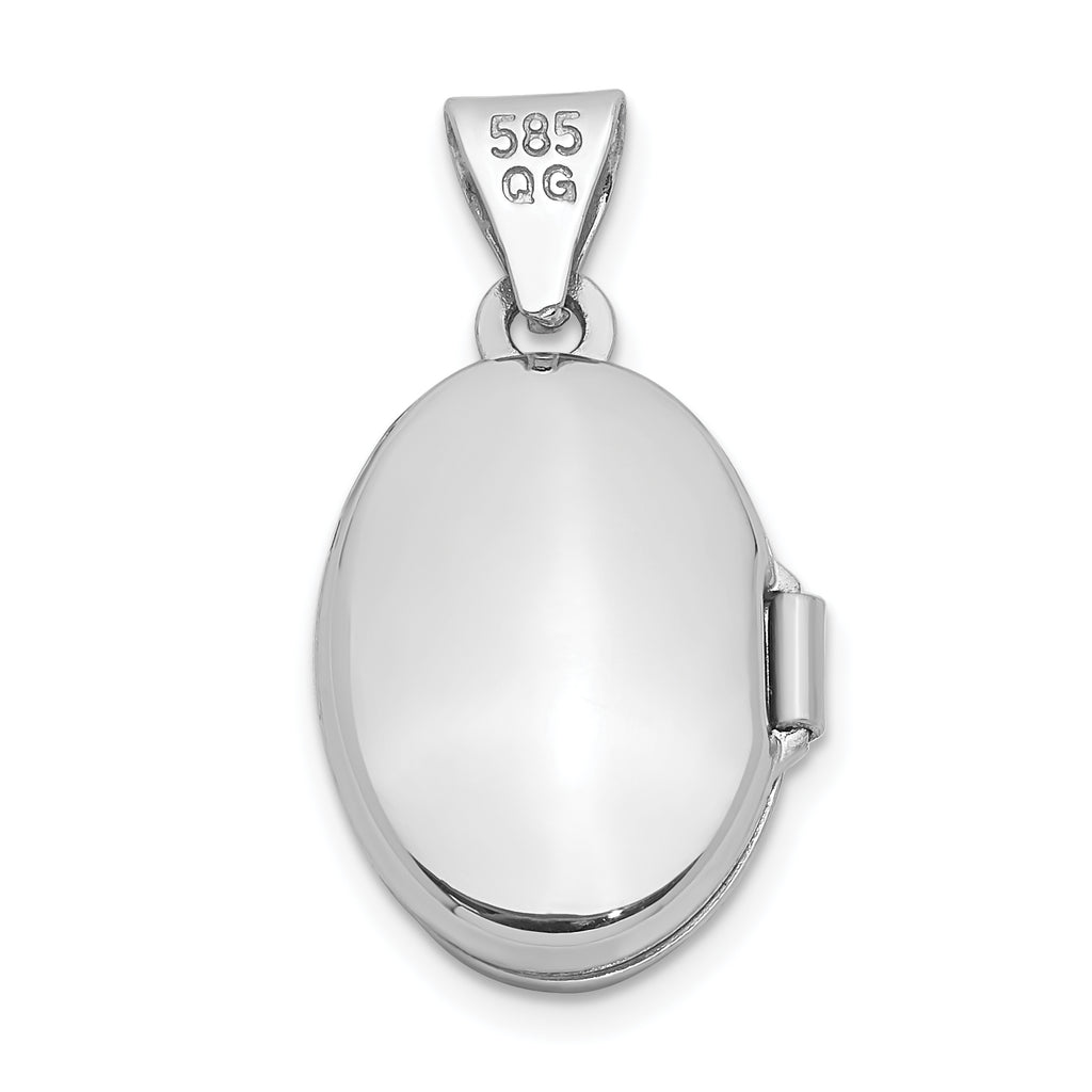 14k White Gold Polished Plain 13mm Oval Locket