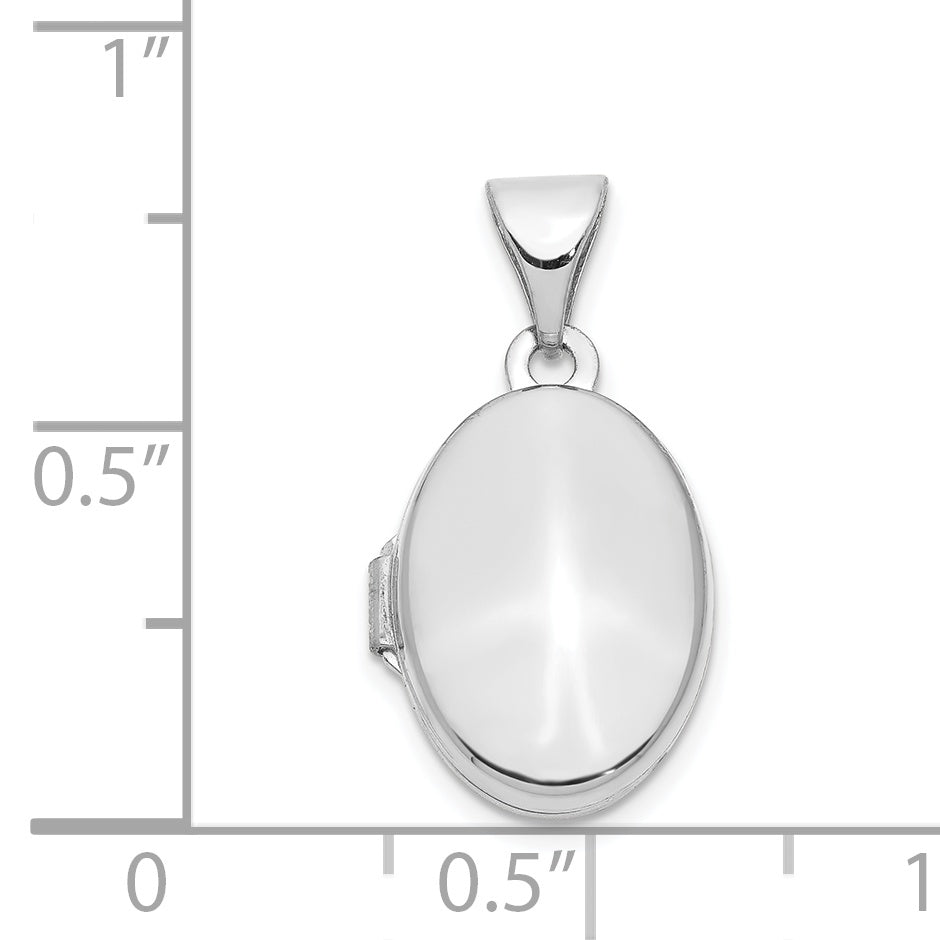 14k White Gold Polished Plain 13mm Oval Locket