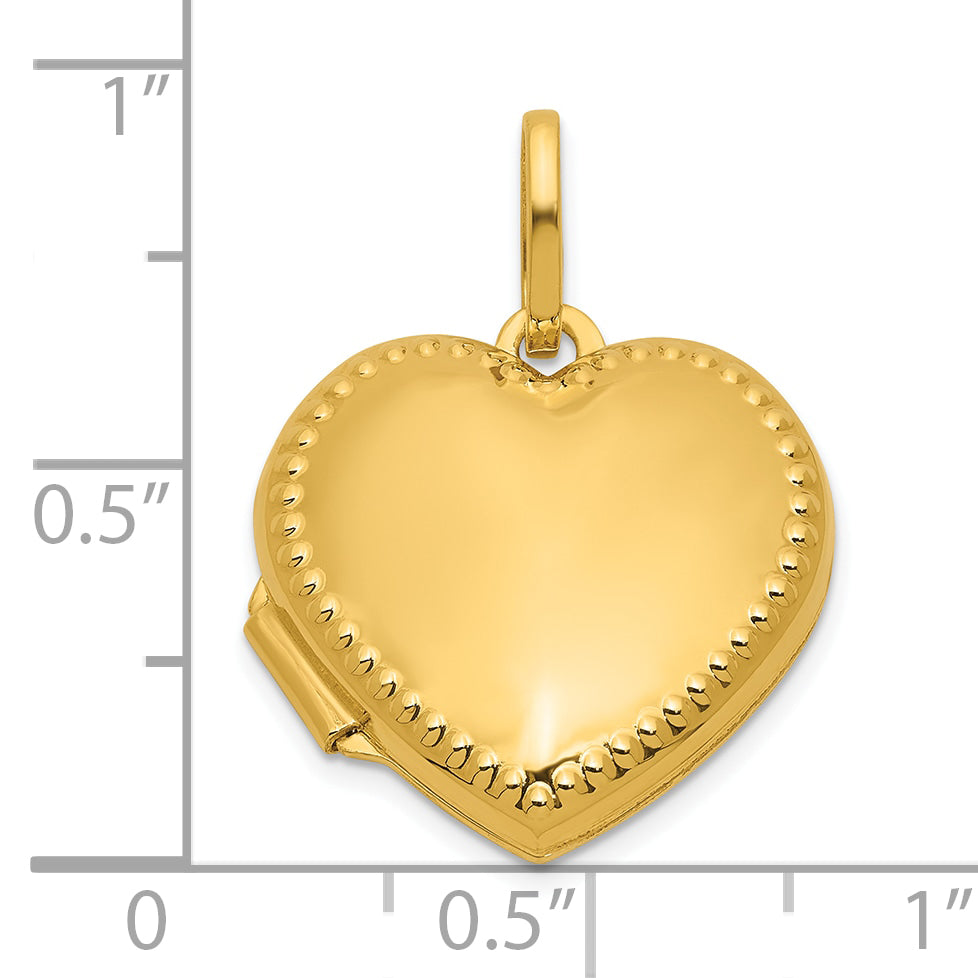 14k Polished with Beaded Edge Border 18mm Heart Locket
