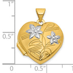 14k and White Rhodium Polished Flowers 18mm Heart Locket