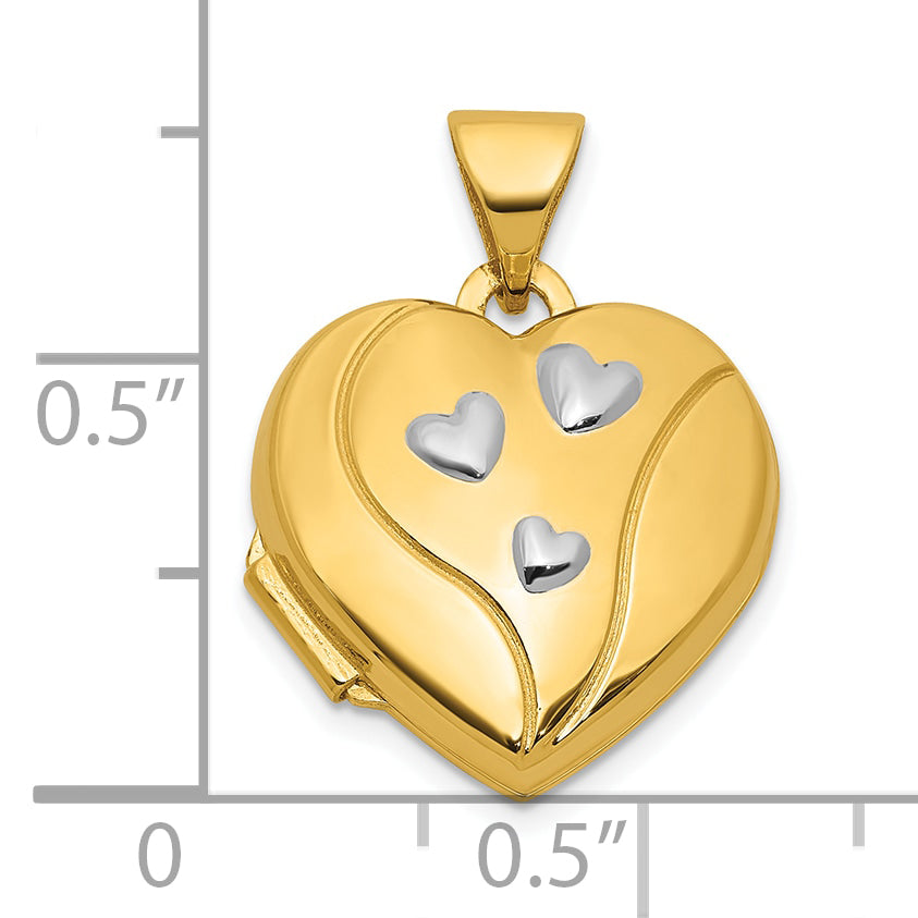 14k and White Rhodium MY LOVE MY LIFE MY FOREVER on Reverse 15mm Heart Locket