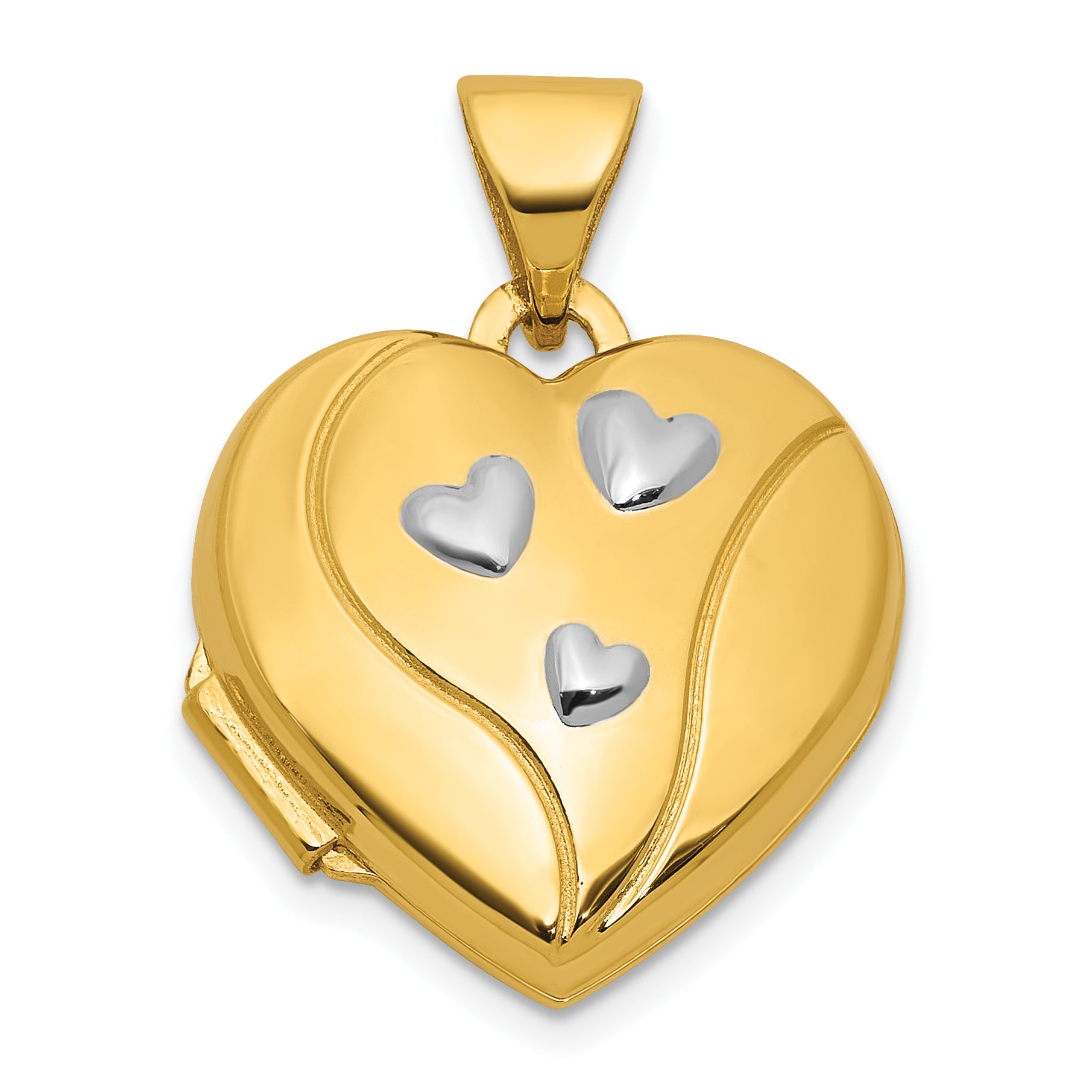 14k and White Rhodium MY LOVE MY LIFE MY FOREVER on Reverse 15mm Heart Locket