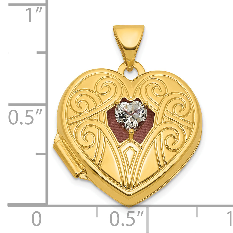 14k Polished White Topaz April Birthstone 18mm Heart Locket